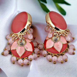                       LUCKY JEWELLERY Gold Plated Pink And Magenta Color Meenakari Jhumki Earring For Girls & Women (265-CHJM1-1151-PKR)                                              