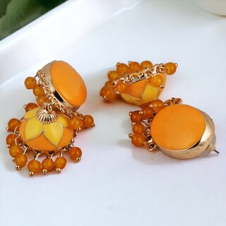                       LUCKY JEWELLERY Gold Plated Yellow Color Meenakari Jhumki Earring For Girls & Women (265-CHJM1-1151-Y)                                              