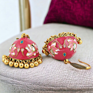 LUCKY JEWELLERY Antique Gold Plated Magenta Color Meenakari Jhumki Earring For Girls & Women (275-CHJM1-1147-R) LUCKY JEWELLERY Antique Gold Plated Magenta Color Meenakari Jhumki Earring For Girls & Women (275-CHJM1-1147-R)