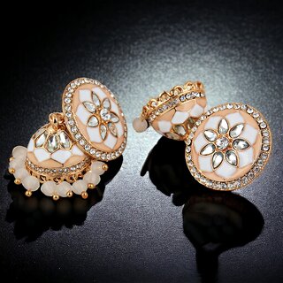                       LUCKY JEWELLERY Gold Plated White Color Meenakari Jhumki Earring For Girls & Women (325-CHJM1-1152-W)                                              