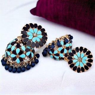                       LUCKY JEWELLERY Gold Plated Firoji And Blue Color Floral Jhumki Earring For Girls & Women (525-CHJS-1153-FB)                                              