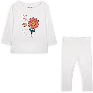 One Sky Baby Boys & Baby Girls Casual T-Shirt Pyjama (White)