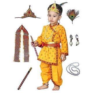                       Kaku Fancy Dresses Krishna Costume for Kids, Baby Krishna Dress for Janmashtami, Kanha Dress, Krishnaleela Costume                                              