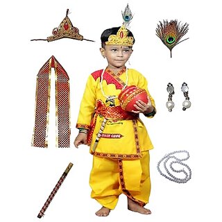                       Kaku Fancy Dresses Krishna Costume for Kids  Kids Krishna Dress for Janmashtami/Kanha/Krishnaleela For Boys                                              