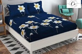 Choco Creation Blue Polycotton 3D Printed Double Bedsheet With 2 Pillow Covers (225 Inch 225 inch)