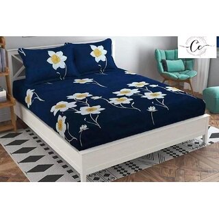                       Choco Creation Blue Polycotton 3D Printed Double Bedsheet With 2 Pillow Covers (225 Inch 225 inch)                                              