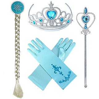                       Kaku Fancy Dresses Fairytale Character Princess Accessories with Gloves - for Girls, Freesize Blue                                              