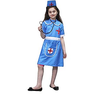                       Kaku Fancy Dresses Our Community Helper Nurse Costume For Kids  Nurse Blue Frock And Cap With Stethoscope For Girls                                              