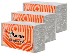 Liora Multifold 200 pulls (Pack of 3) Total 600 Pulls  More Absorbent  Large Size Tissue  White Folded Towel Sheets