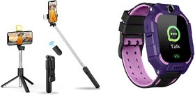 ZuZu Bluetooth Extendable Selfie Stick Tripod with Light & E12 Kids Smartwatch
