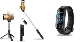 ZuZu Bluetooth Extendable Selfie Stick Tripod with Light & Fitness Tracker Smart Band