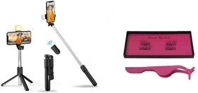 ZuZu Bluetooth Extendable Selfie Stick Tripod with Light & Pair Of Magnetic Eyelashes