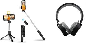 ZuZu Bluetooth Extendable Selfie Stick Tripod with Light & SH12 Bluetooth Headphone