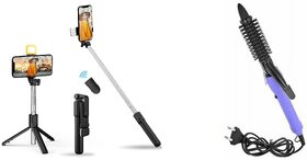 ZuZu Bluetooth Extendable Selfie Stick Tripod with Light & Hair Curling Rod