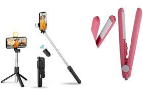 ZuZu Bluetooth Extendable Selfie Stick Tripod with Light  Mini Hair Straightener