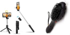 ZuZu Bluetooth Extendable Selfie Stick Tripod with Light  Electric Hair Brush Massager