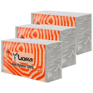 Liora Multifold 200 pulls (Pack of 3) Total 600 Pulls  More Absorbent  Large Size Tissue  White Folded Towel Sheets