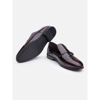                       HATS OFF ACCESSORIES Genuine Leather Monk Burgundy Formal Shoes For Men                                              