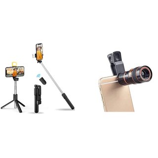 ZuZu Bluetooth Extendable Selfie Stick Cum Tripod with Light & 8X Zoom Lens Camera