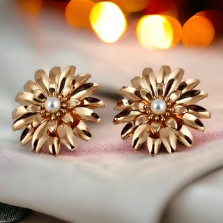                       Lucky Jewellery Designer 18k Gold Plated Floral Design Tops Earring For Girls & Women (100-CHTG-1297)                                              