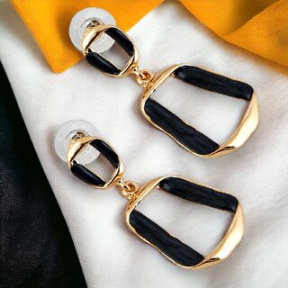                       Lucky Jewellery Designer 18k Gold Plated Black Color Dangle Earring For Girls & Women (150-CHEM1-1247-BL)                                              