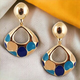                       Lucky Jewellery Designer 18k Gold Plated Blue Color  Dangle Earring For Girls & Women (150-CHEM1-1254-B)                                              