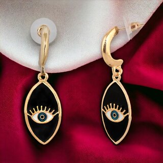                       Lucky Jewellery Designer 18k Gold Plated Black Color Evil Eye Dangle Earring For Girls & Women (150-CHEM1-1256)                                              