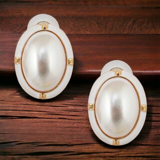                       Lucky Jewellery Designer 18k Gold Plated White Color Pearl Stud Tops Earring For Girls & Women (150-CHEM-1241-W)                                              