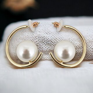                      Lucky Jewellery Designer 18k Gold Plated With Pearl Semi Hoop Dangle Earrings For Girls & Women (190-CHEM-1232)                                              