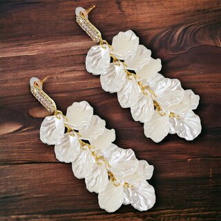                       Lucky Jewellery Designer 18k Gold Plated White Color Leaf Design Dangle Earrings For Girls & Women (300-CHEP-1219)                                              