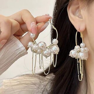                       Lucky Jewellery Designer Fashion Jewelry Gold Plated Pearl Fringe Dangle Earrings For Girls & Women (425-CHEM-1224)                                              