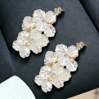                       Lucky Jewellery Designer White Color Leaf Design Dangle Earrings For Girls & Women (425-CHEP-1218)                                              