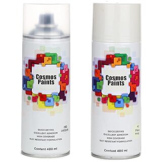                       Cosmos Paints Clear Lacquer  Cream White Spray Paint 400 ml (Combo of 2)                                              