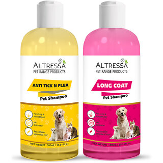                       Altressa Anti Tick N Flea(300ml) + Long Coat (300ml) Pet Shampoo 600ml Pack Of 2                                              