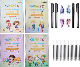 Sank Magic Practice Copybook, (4 BOOK + 10 REFILL) Number Tracing Book for Preschoolers with Pen, Magic Calligraphy Copy