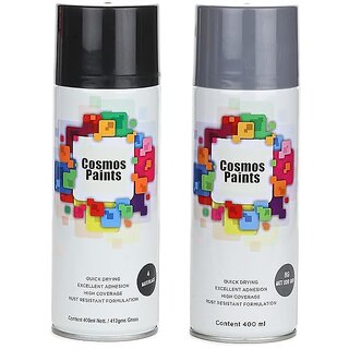                       Cosmos Paints Matt Black  Matt Light Grey Spray Paint 400 ml (Pack of 2)                                              