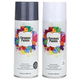                       Cosmos Paints Matt Black Grey  Gloss White Spray Paint 400 ml (Pack of 2)                                              