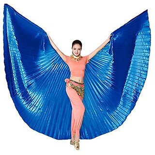                       Kaku Fancy Dresses Shining Isis Belly Dance Wings Blue With Stick For 360 Degree Dancing Wings Prop For Adults                                              