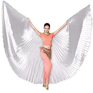                       Kaku Fancy Dresses Shining Isis Belly Dance Wings Silver with Stick for 360 Degree Dancing Wings Prop for Adult                                              