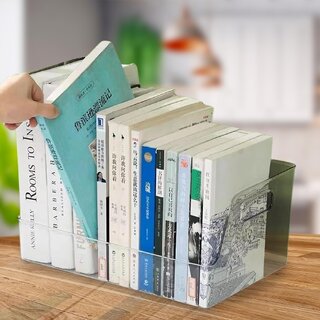                       PRIME PICK Large Book Storage Clear Plastic Stackable Book, Desk Book Organizer Book Display Case Bookcase Display                                              