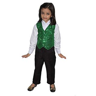                       Kaku Fancy Dresses Green Waistcoat For Kids / Green Jacket for Kids / Stylish Waistcoat For Kids                                              