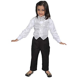                       Kaku Fancy Dresses Silver Waistcoat For Kids / Silver Jacket For Kids / Stylish Silver Waistcoat For Kids                                              
