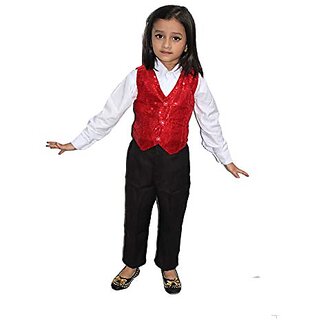                       Kaku Fancy Dresses Red Waistcoat For Kids / Red Jacket For Kids / Stylish Red Waistcoat For Kids                                              