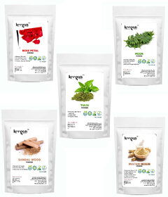 Keegan Herbal Natural Multani Mitti,Sandalwood,Rose,Neem,Tulsi Powder  Pouch Combo Each 50gm (50gx5)