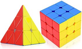 Aseenaa Speed Cube Combo of 3X3  Pyramid Cube High Speed Stickerless Magic Brainstorming Puzzle Cubes Game Toys for Kid