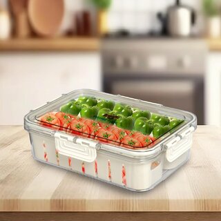                       PRIME PICK Air tight Refrigerator Storage Box with Removable Drain Plate, Food Drain Box, Fruit Vegetable Freezer Bins                                              