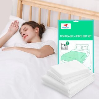                      PRIME PICK Disposable Bed Sheets Fitted Size, Disposable Travel Sheets for Hotel with Quilt Cover and Pillowcase 4 PCS                                              