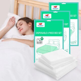                       PRIME PICK Disposable Bed Sheets Fitted Size, Disposable Travel Sheets , Quilt Cover and Pillowcase (PACK OF 3)                                              