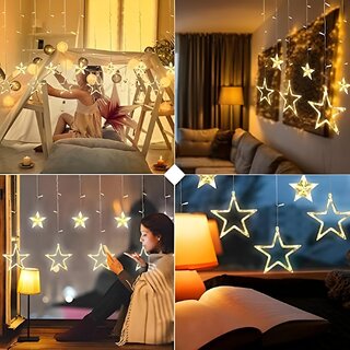                       12 Stars LED Lights for Diwali, Flameless  Smokeless 138 LED Windows Curtain String Lights for Festivals/Diwali                                              