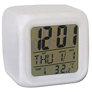                       H'ENT 7 Color Changing Time  Temperature Digital Display Battery Operated Glowing LED Table Alarm Clock                                              